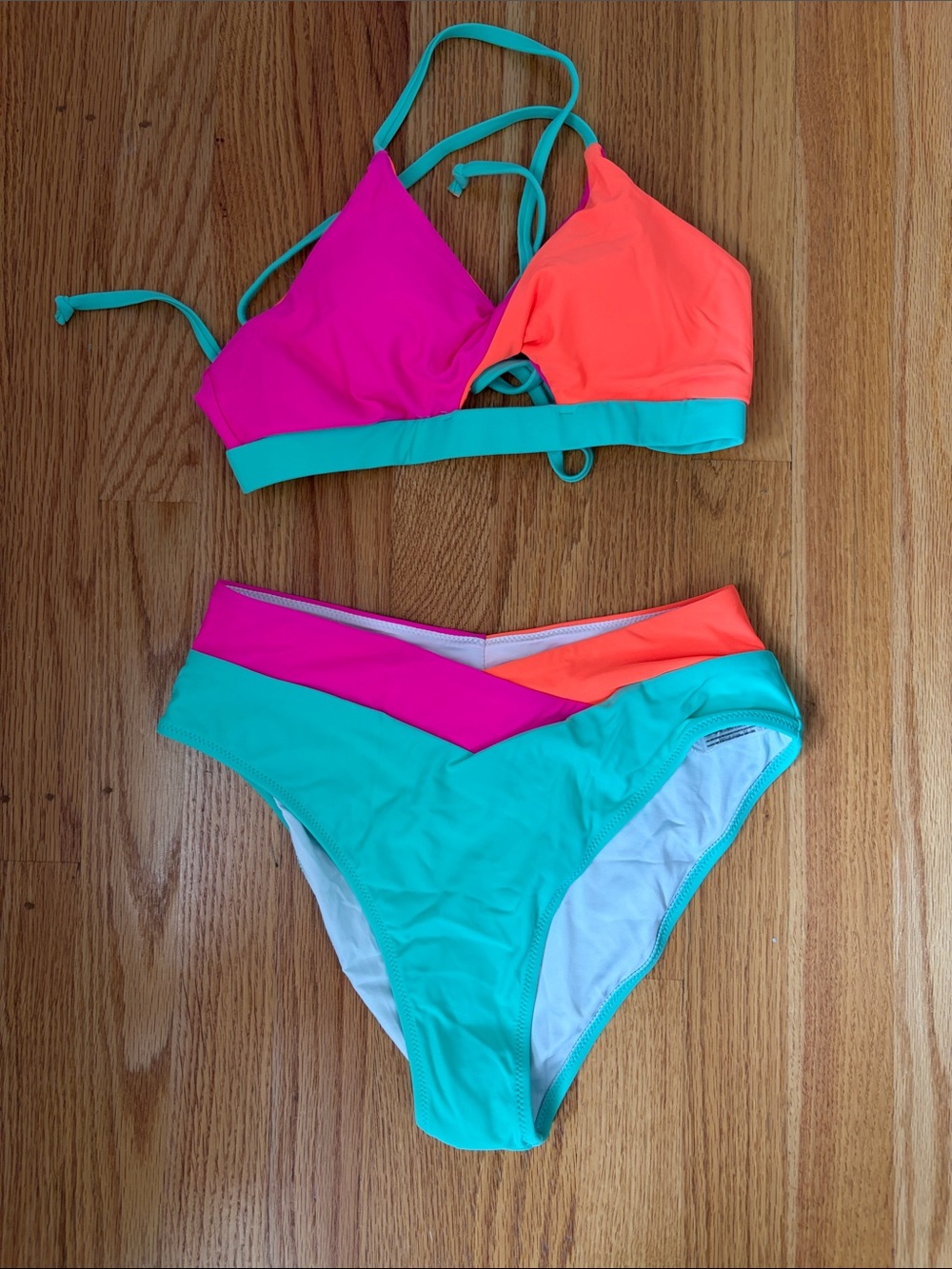 Women’s Colorblock Two-Piece Swimsuit - Pink, Coral & Teal